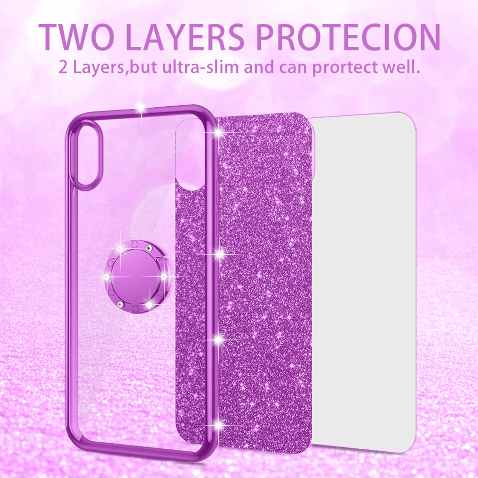 for Moto G-Stylus 5G 2022 Case: (NOT 4G/G Stylus 5G 2021) Motorola Phone Case with Ring Kickstand Lanyard Strap Shockproof Protective Cover Girls Women Cute Soft TPU Glitter Case - Purple