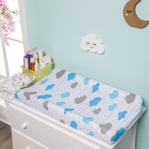 EVERYDAY KIDS 2 Pack Baby Changing Pad Covers for Baby Boy – Fits Most Changing Table Pads; 100% Cotton Jersey Knit, Breathable, Soft Changing Table Topper - Blue, White Stars + Blue, Gray Clouds