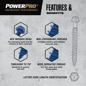 Power Pro Blue Hex Washer-Head Concrete Screw Anchors (1/4" x 3-3/4") - 100 pc