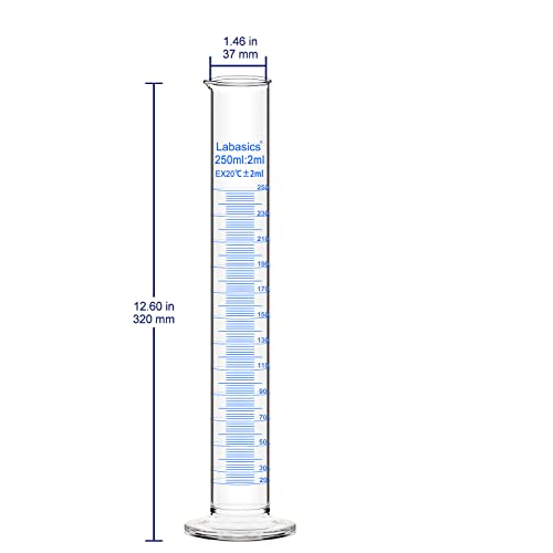 Labasics 2-Pack 250 ml Borosilicate Glass Graduated Cylinder Measuring Cylinder