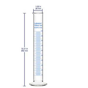 Labasics 3-Pack Borosilicate Glass 100 ml Heavy Wall Graduated Cylinder Measuring Cylinder