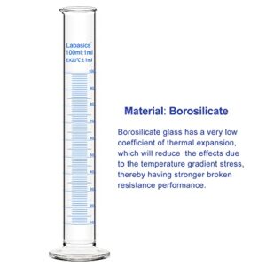 Labasics 3-Pack Borosilicate Glass 100 ml Heavy Wall Graduated Cylinder Measuring Cylinder