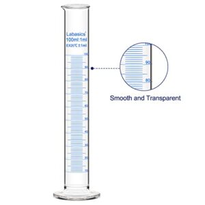 Labasics 3-Pack Borosilicate Glass 100 ml Heavy Wall Graduated Cylinder Measuring Cylinder