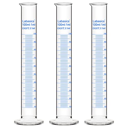 Labasics 3-Pack Borosilicate Glass 100 ml Heavy Wall Graduated Cylinder Measuring Cylinder