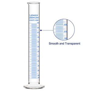 Labasics 2-Pack 250 ml Borosilicate Glass Graduated Cylinder Measuring Cylinder