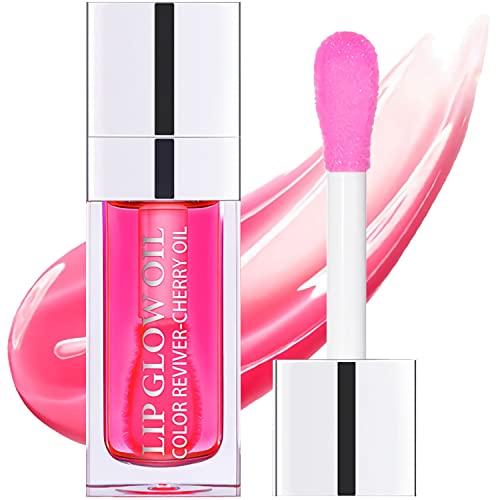 Yasovigi Hydrating Lip Oil Plumping Lip Tint Moisturizing Lip Gloss, Transparent Lip Balm Care Stick Nourishing Repairing Non-sticky, Moisture&Lighten Lip Lines (Raspberry, Normal)