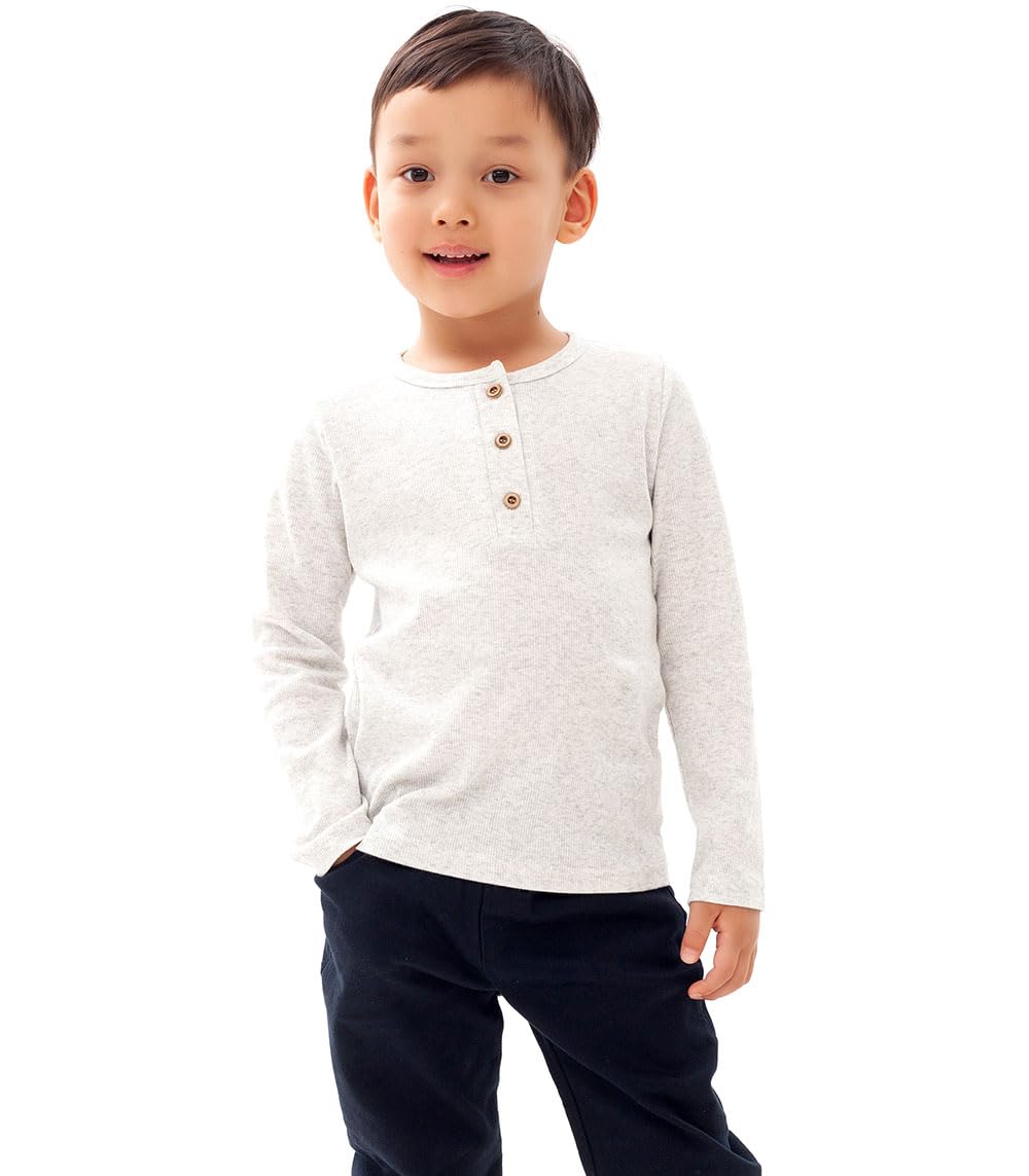 Enfants Chéris Toddler Long Sleeve Henley Boys Girls Ribbed Shirt Light Grey 3T