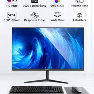 GreBear 27-inch Computer Monitor IPS Panel PC Monitors FHD 1080p 75Hz LED Display Home Office Desktop Screen, HDMI, VGA, Flicker-Free, Flicker Free, Blue Light Filter, 100x100 mm VESA Mountable