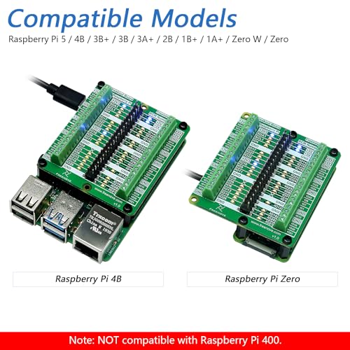 Freenove Breakout Board for Raspberry Pi 5 / 4B / 3B+ / 3B / 3A+ / 2B / 1B+ / 1A+ / Zero W/Zero, Terminal Block HAT, GPIO Status LED