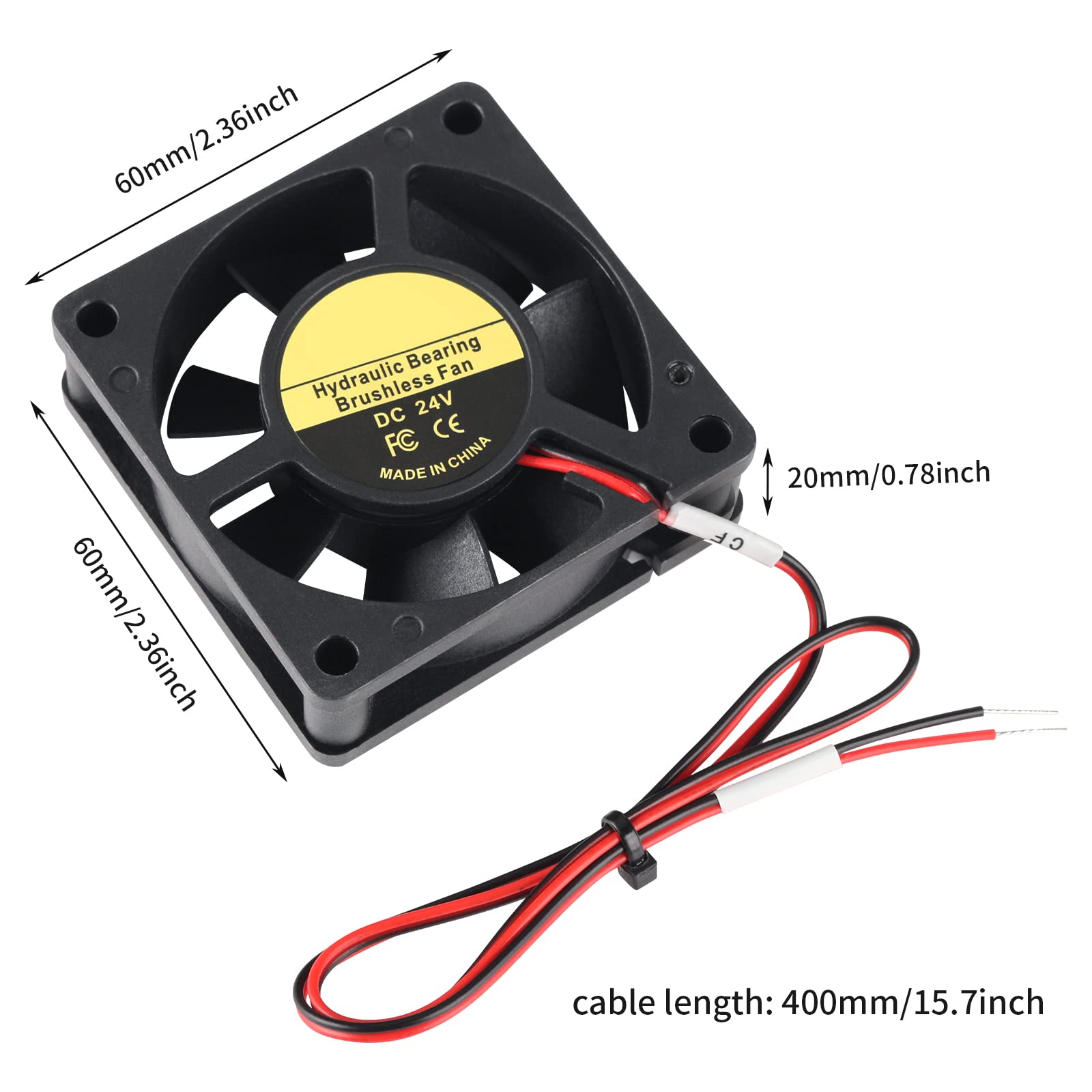 FYSETC 3D Printer Parts Vorn 2.4 R2 Fan 6020 Bottom Cooling Fan 24V 60x60x20mm Hydraulic Bearing Brushless Fan with Cable 400mm High Wind Speed Compatible with Vorn 2.4 R2 - Pack of 3