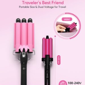 FARERY Mini Waver Curling Iron, 1/2 Inch, Hair Crimper for Women Beach Waves, Keratin & Argan Oil Infused, Dual Voltage, Pouch Bag