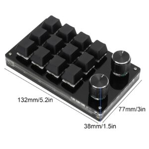 Septpenta Mini 12-Key Keyboard One-Hand Macro Mechanical Keyboard with 2 Adjustment Knobs, Plug and Play, Multifunctional Programmable Shortcuts for Office Games(Black)