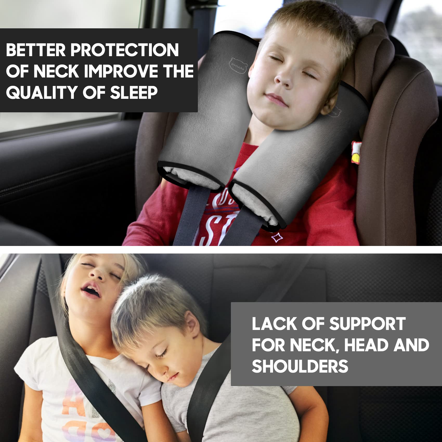 Seatbelt Covers for Kids, MIAOKE 2 Pack for All Car Seat Strap Cover Pads Soft,Comfortable, Safety Belt Strap Shoulder Neck Pad Suitable Adults and Children,Seat Belt Pillow for Kids/Grey