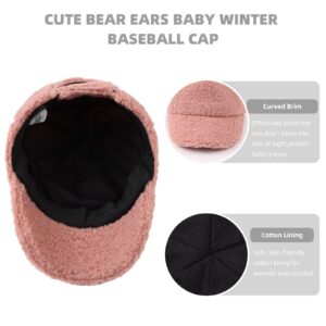 Winter Fleece Baseball Cap for Baby Girls Warm Toddler Boys Hat Cute Bear Ears Kids Baseball Hats (Pink, 52)