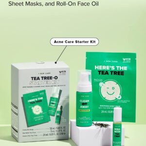 I Dew Care Skincare Set - Tea Tree-O Starter Kit | Salicylic Acid & Tea Tree Oil, Acne Care Treatment, Cleanser, Sheet Masks, and Roll-On Face Oil, Travel Size, TSA Friendly Size