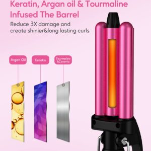 FARERY Mini Waver Curling Iron, 1/2 Inch, Hair Crimper for Women Beach Waves, Keratin & Argan Oil Infused, Dual Voltage, Pouch Bag