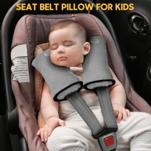 Seatbelt Covers for Kids, MIAOKE 2 Pack for All Car Seat Strap Cover Pads Soft,Comfortable, Safety Belt Strap Shoulder Neck Pad Suitable Adults and Children,Seat Belt Pillow for Kids/Grey