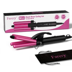 FARERY Mini Waver Curling Iron, 1/2 Inch, Hair Crimper for Women Beach Waves, Keratin & Argan Oil Infused, Dual Voltage, Pouch Bag