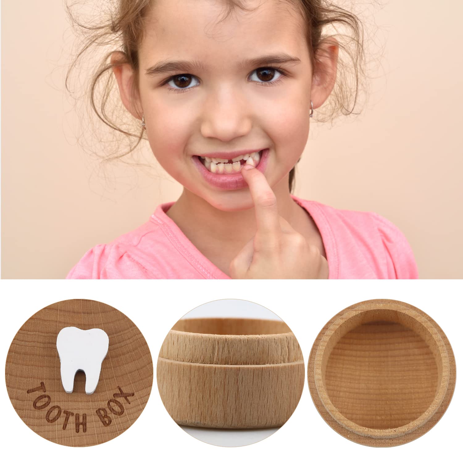 free-space Tooth Fairy Box 3D Carved Wooden Box Souvenir Dropped Tooth Keepsake Storage Box Gift for Boy or Girl (Tooth Fairy Box)