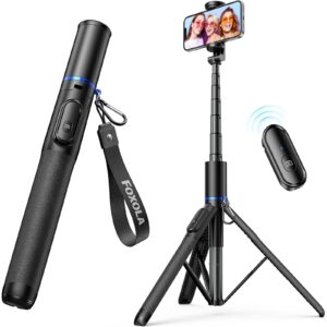 foxola 61" phone tripod & selfie stick, extendable all-in-1 cell phone tripod stand with wireless remote, portable tripod for iphone14/13/12 android in selfies/live stream/record/vlog, black