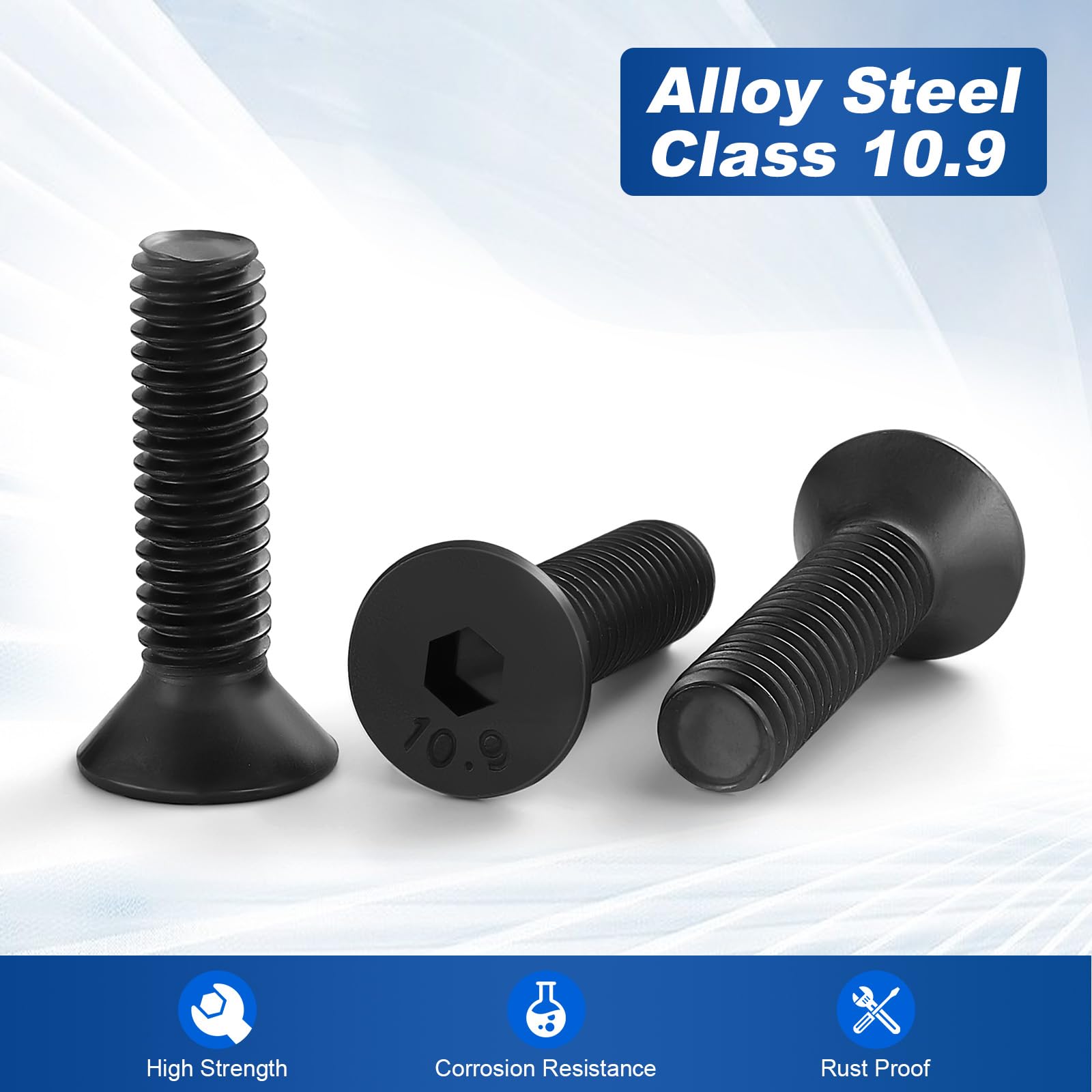 1/4-20 x 2" Flat Head Socket Cap Screws Countersunk Bolts, Class 10.9 Alloy Steel, Black Oxide, 25 PCS