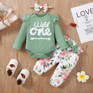 Baby Girl First Birthday Outfit 1st Birthday Girl Outfit Infant Wild One Bodysuit (Green,12-18 Months)