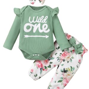 Baby Girl First Birthday Outfit 1st Birthday Girl Outfit Infant Wild One Bodysuit (Green,12-18 Months)