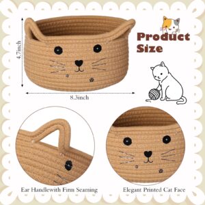 Zopeal Cat Basket Storage Woven Basket Organizer with Ears Decorative Pet Toy Cute Basket Cotton Rope Basket for Gift Cat Dog Toy Bin Nursery Room Kid (Khaki,8.3 x 4.7 Inch)