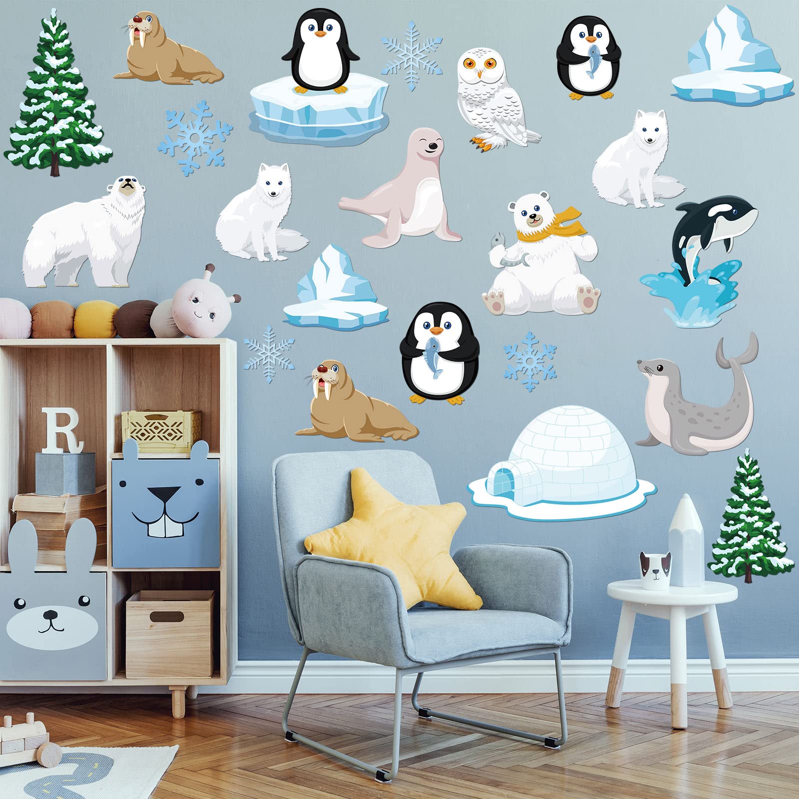 48 Pieces Winter Cutouts Christmas Classroom Bulletin Border Decoration with Glue Point Snowflake Penguin Snowman Cutouts for Winter Xmas Bulletin Board Classroom Home Office Decor (Animal)