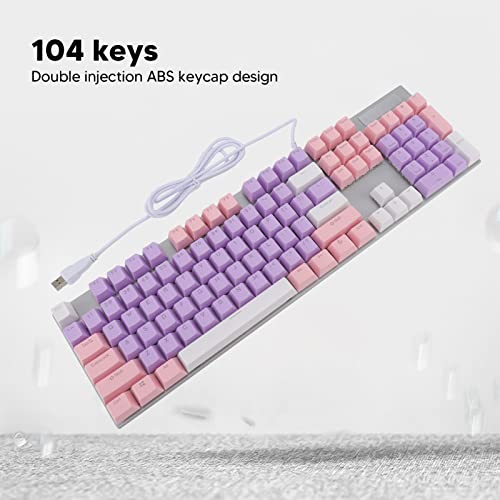 Yunseity Mechanical Gaming Keyboard, 104 Keys LED Backlit USB Wired Keyboard with Blue Switch, Portable Ergonomic Computer Keyboard for for OS Blue Switch