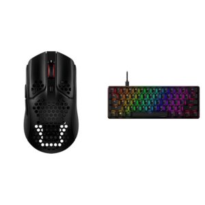 hyperx pulsefire haste gaming mouse & alloy origins 60 - mechanical gaming keyboard, ultra compact 60% form factor, double shot pbt keycaps, rgb led backlit, ngenuity software compatible