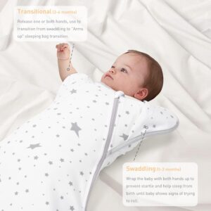 Knirose Swaddle Blanket Sleep Sack with Arms Up Design 2 Packs, Hands Up Sleeping Sack 3-Way Transitions to Arms-Free Wearable Sleeping Bag for Newborn Baby Boys Girls Snug Fit Calms Startle Reflex