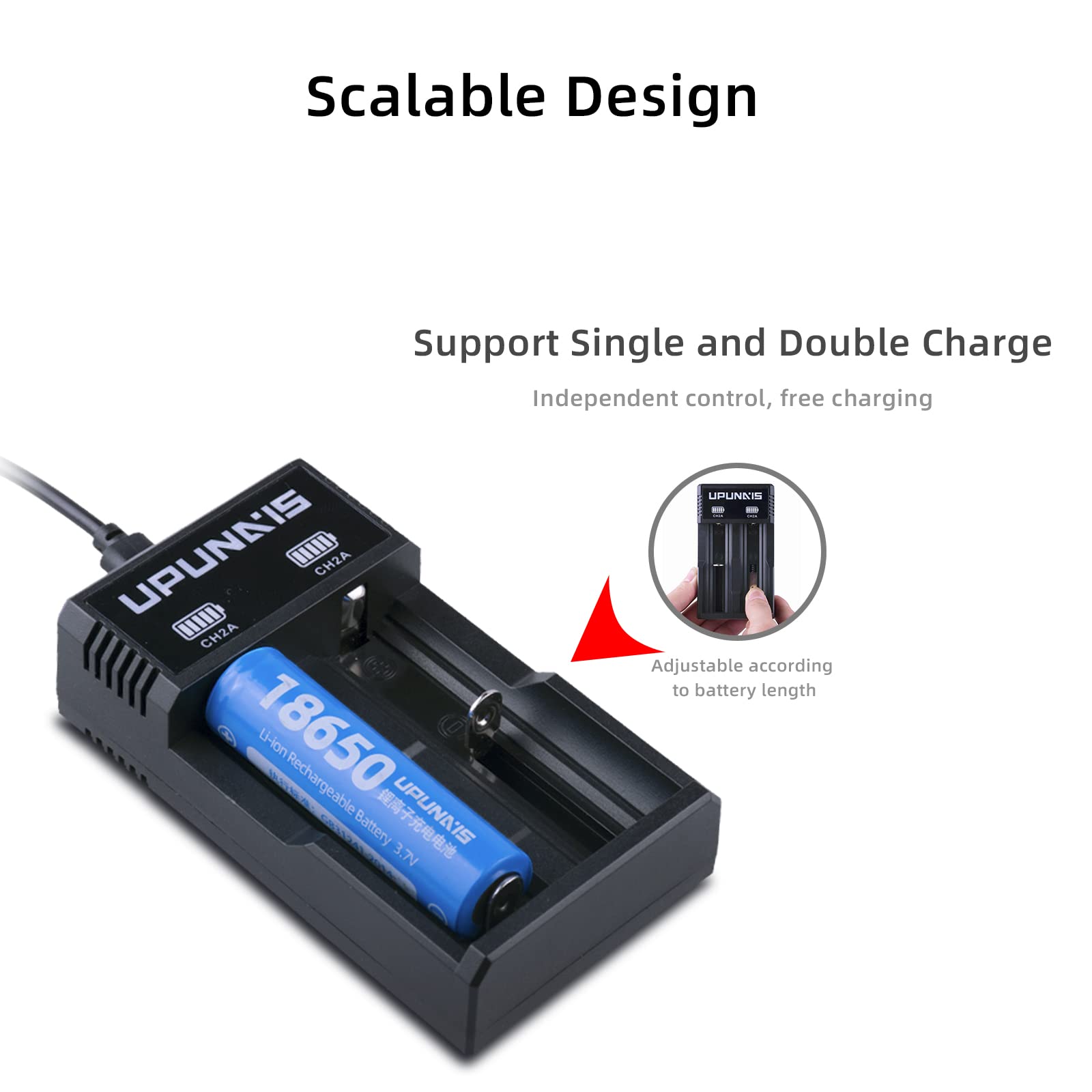 18650 Battery Charger, 2 Slot Universal Battery Charger for 3.7V Type C Li-ion Rechargeable Batteries 18650 10440 18350 17500 17650 16340 14500 20700, Universal Batteries Charger