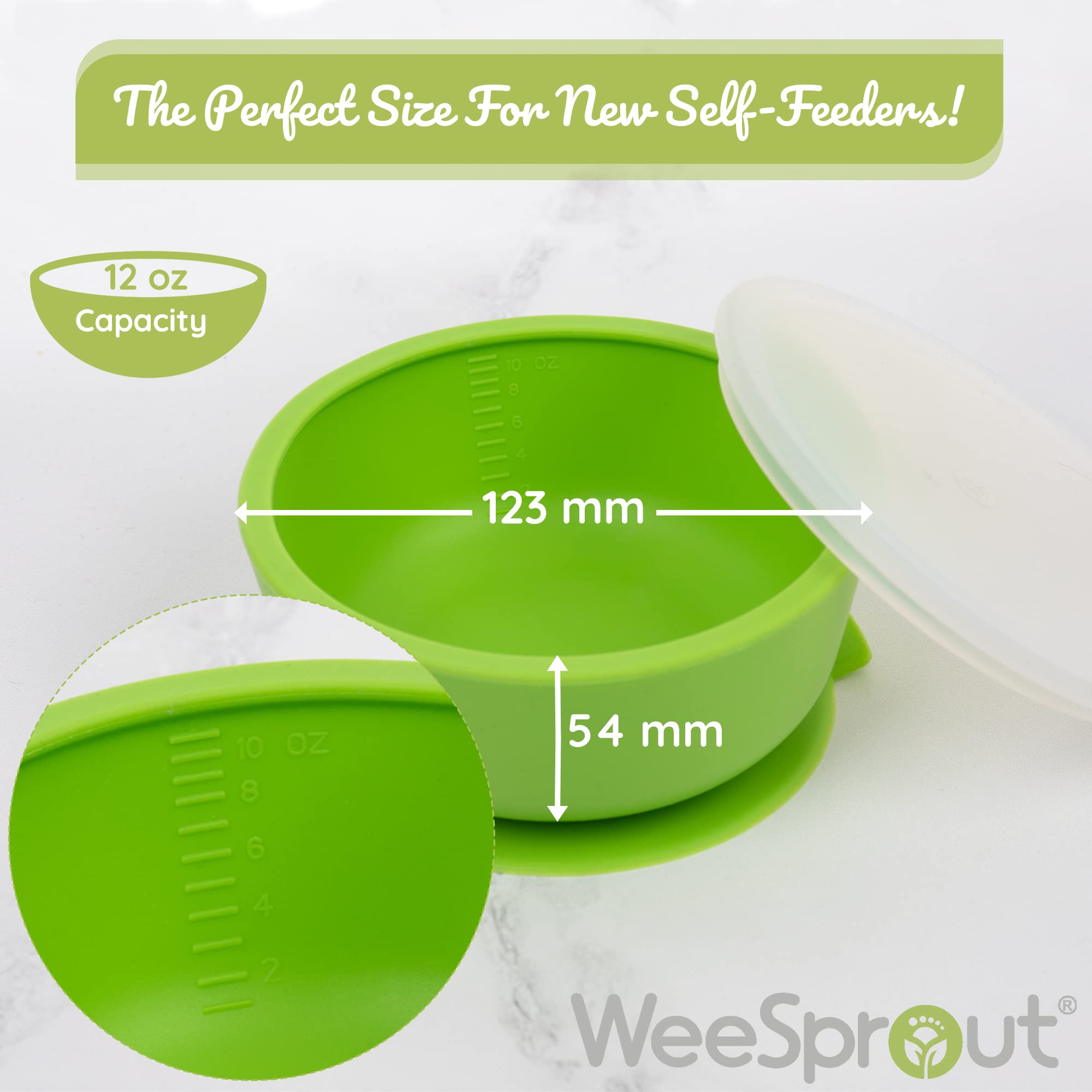 WeeSprout Suction Bowls for Baby & Toddlers (Set of 2) - 100% Silicone w/Plastic Lid - Leak Proof Feeding Supplies - Dishwasher & Microwave Safe Infant Dinnerware w/Extra Strong Base