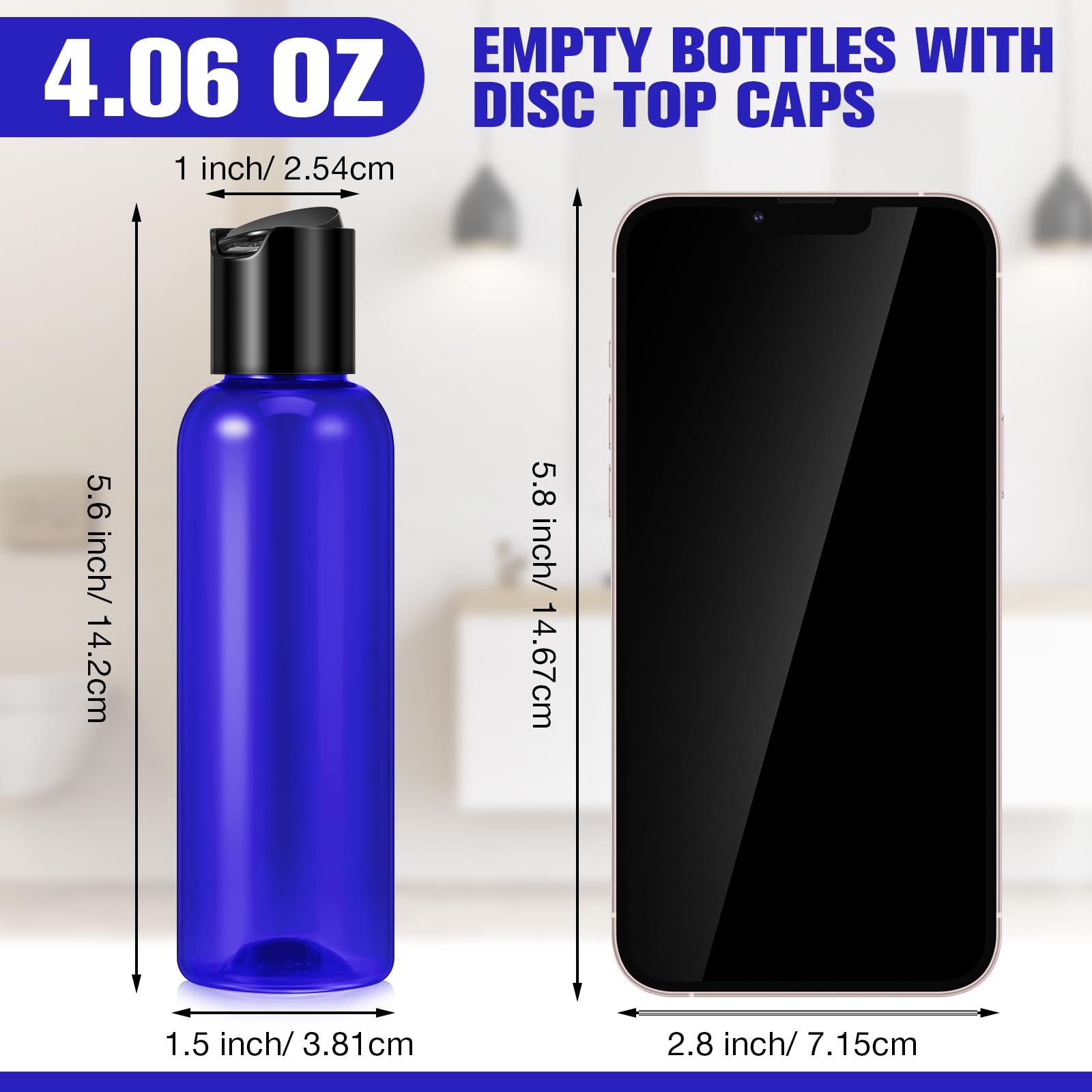 50pcs 4oz Empty Plastic Travel Bottles with Disc Top Flip Cap Small Travel Size Bottles Blue Plastic Bottles Refillable Empty Containers for Shampoo Lotion Liquid Body Soap Cream Toiletries