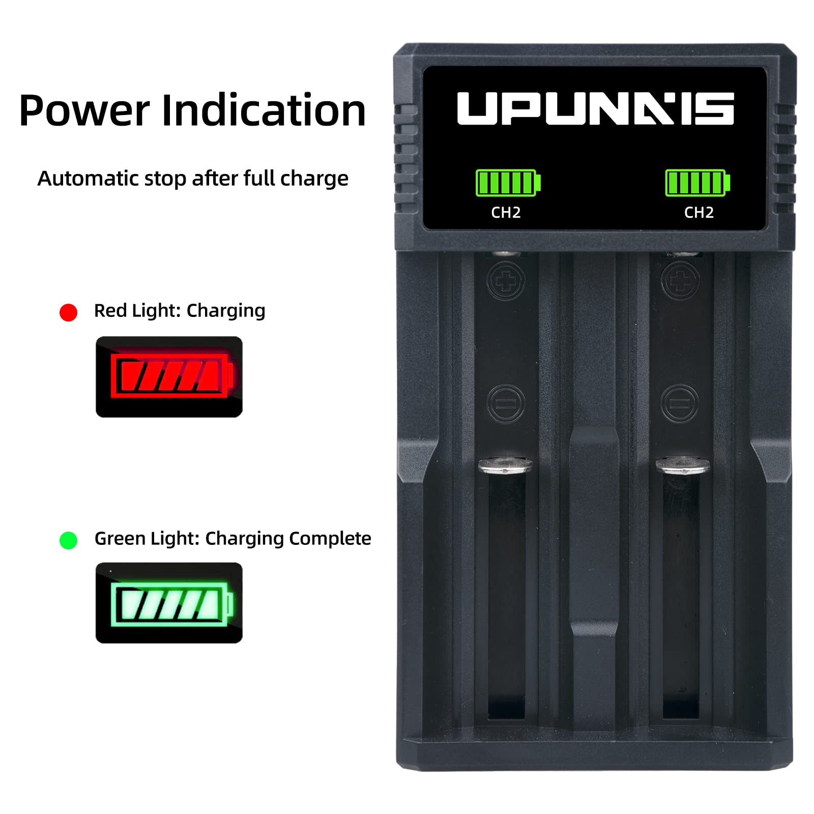 18650 Battery Charger, 2 Slot Universal Battery Charger for 3.7V Type C Li-ion Rechargeable Batteries 18650 10440 18350 17500 17650 16340 14500 20700, Universal Batteries Charger