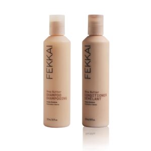 fekkai shea butter shampoo (8.5 oz) + conditioner (8.5 oz) - improves moisture, softness & shine - reduces frizz by 61% up to 12h - free of sulfates, parabens, phthalates - vegan, cruelty-free