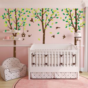 128 x 82inch Giant Jungle Forest Tree Wall Decals Birds Wall Stickers Green Leaves Wall Murals Decor for Kids Bedroom Nursery Living Room Office Home Decoration (Brown)