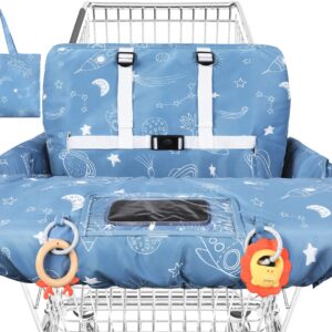 Yoofoss Shopping Cart Cover for Baby, 2-in-1 High Chair Cover with Safety Harness, Multifunctional Cart Covers for Babies, Universal Fit, Soft Padded Grocery Cart Cover for Baby Boy Girl - Blue