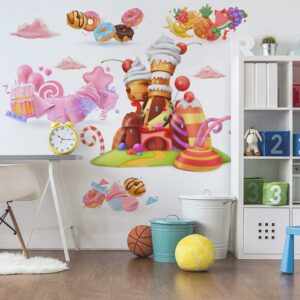 Ice Cream Candy Wall Stickers Castle Cake Wall Decals Removable Xmas Candy and Fruit Party Decor for Nursery Kids Room Decoration