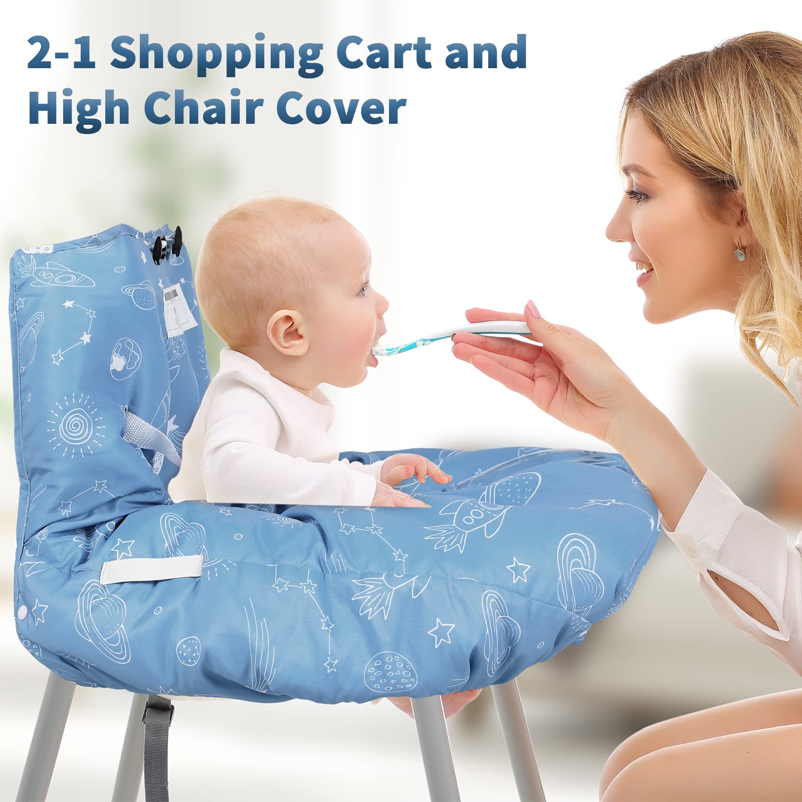 Yoofoss Shopping Cart Cover for Baby, 2-in-1 High Chair Cover with Safety Harness, Multifunctional Cart Covers for Babies, Universal Fit, Soft Padded Grocery Cart Cover for Baby Boy Girl - Blue