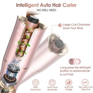 Automatic Curling Iron, Auto Hair Curler Wand with Large Rotating Barrel & 4 Temps & 3 Timers, Large Display Curling Iron with Dual Voltage, Auto Shut-Off, Fast Heating for Hair Styling