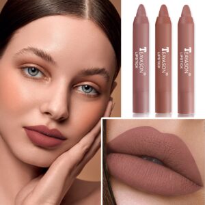 XINGXYUEL 3PCS Nude Lipstick Set Matte Lip Stick Waterproof Long Lasting Lipstick Non-Stick Cup Velvet Lip Gloss Lip Stain Professional Lip Makeup Matte Lipstick Set B