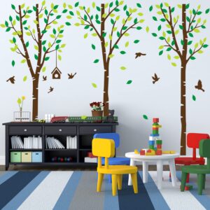 128 x 82inch giant jungle forest tree wall decals birds wall stickers green leaves wall murals decor for kids bedroom nursery living room office home decoration (brown)