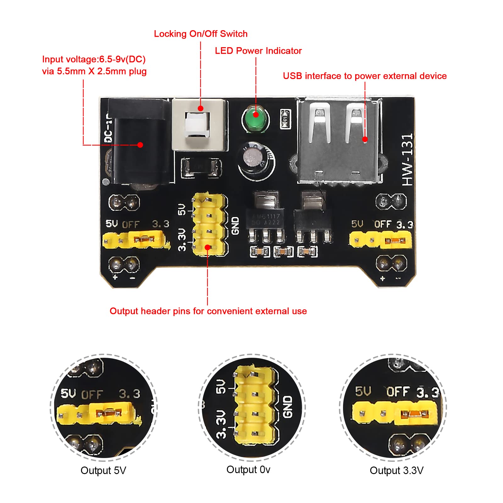 AITIAO Breadboard Kit with 1Pcs 830 & 400 Tie-Points Breadboard 65Pcs Breadboard Jumper Wires 3Pcs Power Supply Module MB 102(5V/3V) 3Pcs I Type Battery Clip