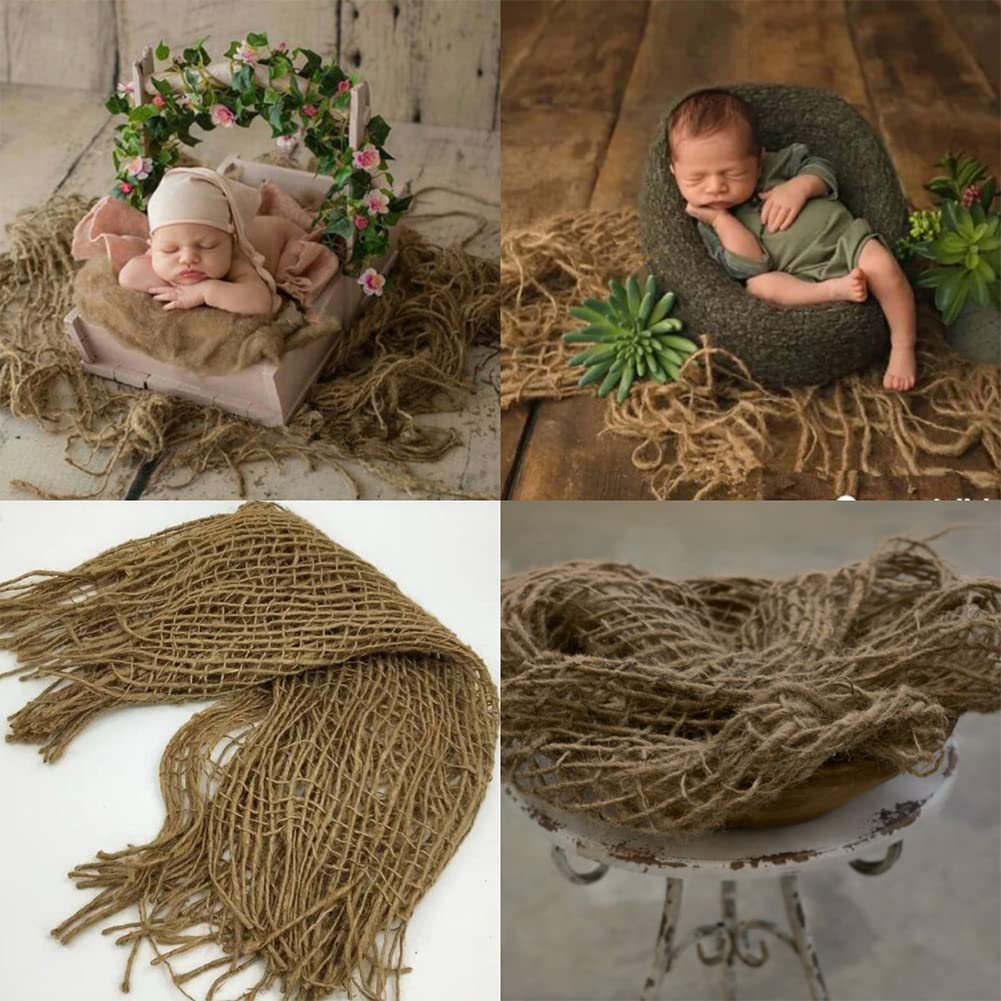 Surakey Newborn Baby Blanket Knitted Wraps Mat Blanket Braided Rope Basket Filler Crochet Hat Backdrop Cushion for Boy Girl Brown