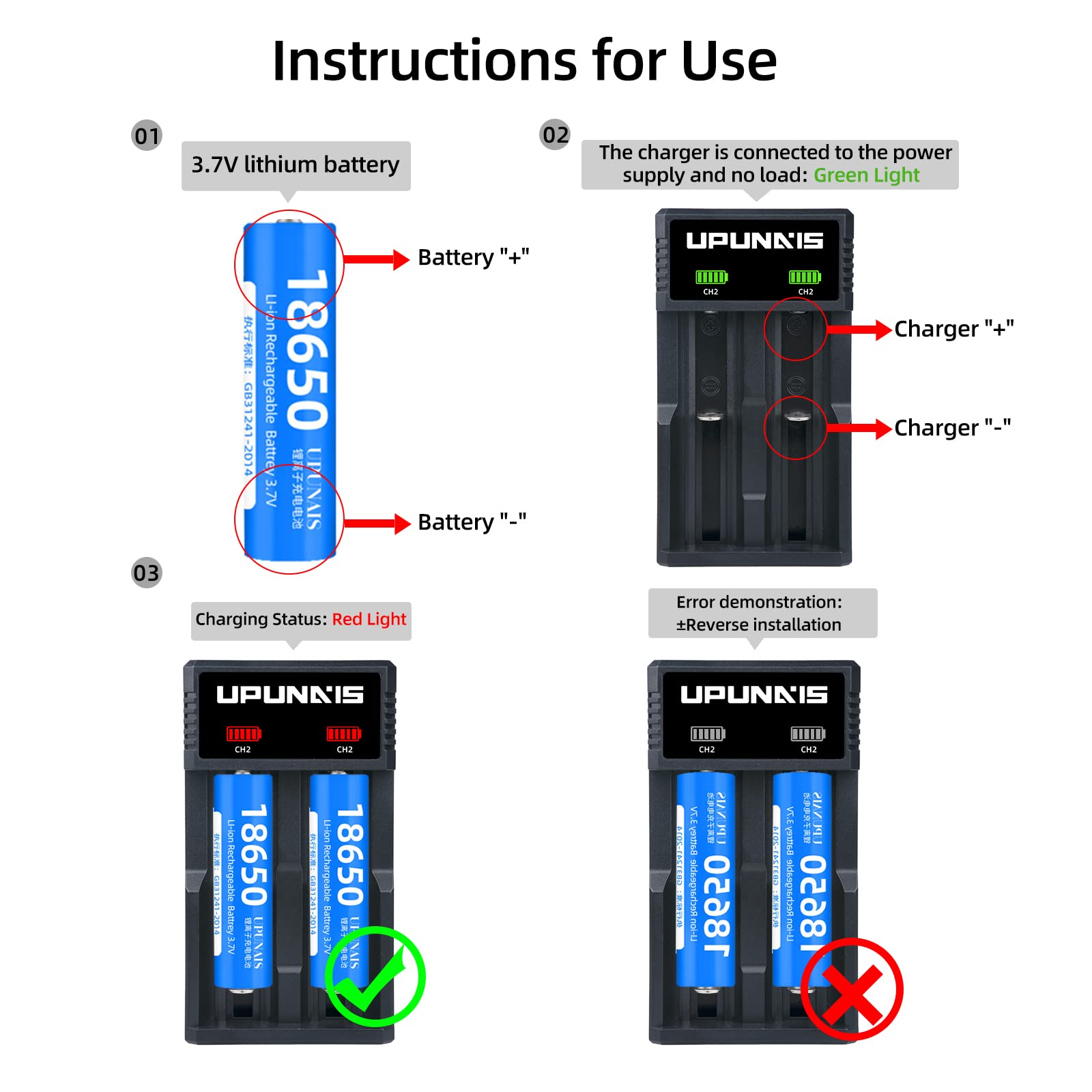 18650 Battery Charger, 2 Slot Universal Battery Charger for 3.7V Type C Li-ion Rechargeable Batteries 18650 10440 18350 17500 17650 16340 14500 20700, Universal Batteries Charger