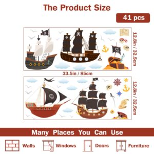 PLIGREAT Pirate Ship Wall Stickers, Removable Self-Adhesive Wall Stickers, Peel and Stick Wall Decals DIY Vinyl Wall Stickers for Boys Bedroom Nursery Living Room Home Wall Art Decor