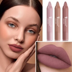 XINGXYUEL 3PCS Nude Lipstick Set Matte Lip Stick Waterproof Long Lasting Lipstick Non-Stick Cup Velvet Lip Gloss Lip Stain Professional Lip Makeup Matte Lipstick Set A