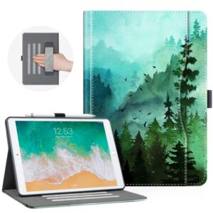 ipad 9th generation case, ipad 10.2 case for ipad 9th/8th/7th generation, 10.2 inch ipad case girls women, ipad 9th gen multi viewing case with hand strap/pocket, [built in pencil holder], forest